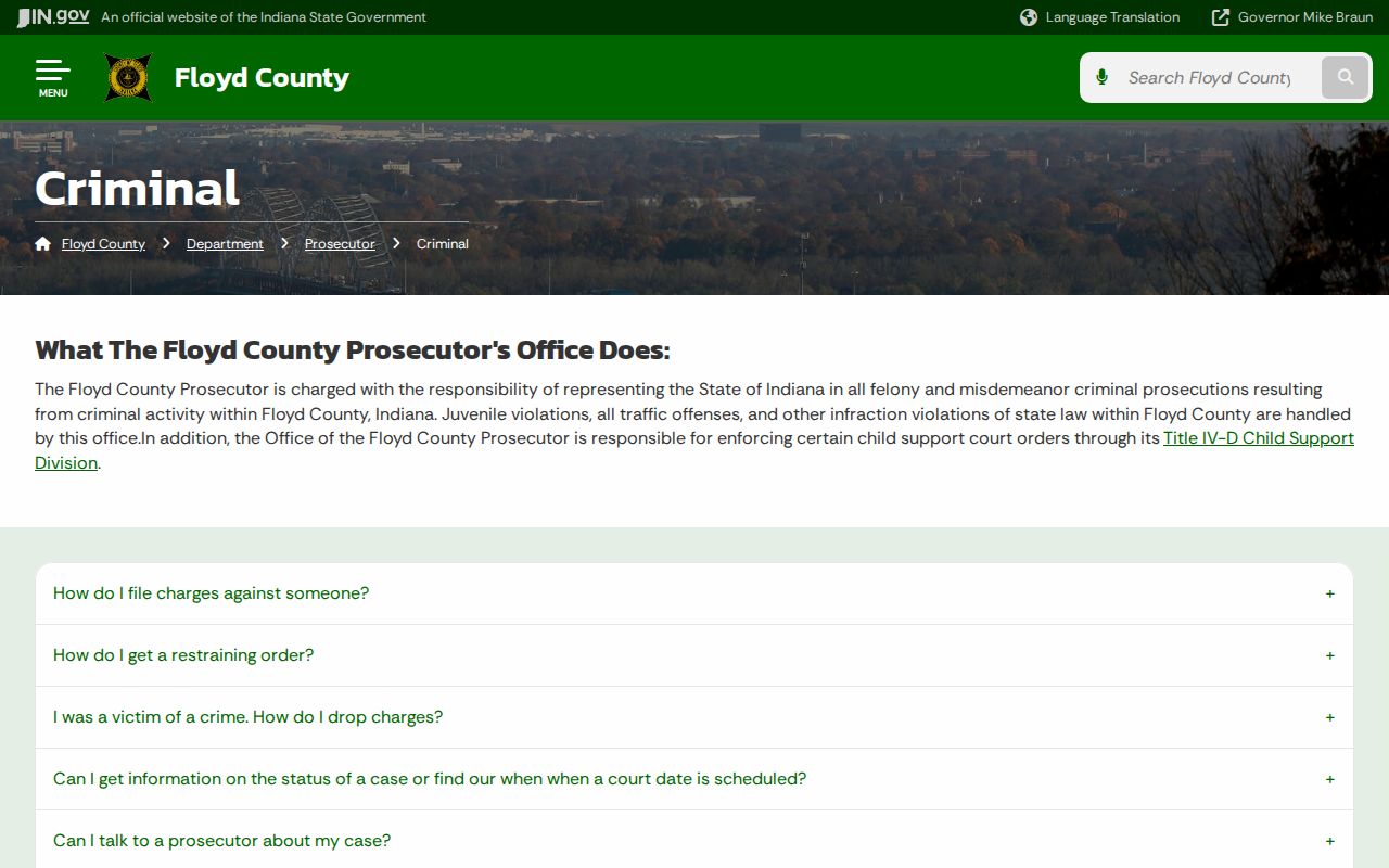 Floyd County custody and court notification information through SAVIN and VINE